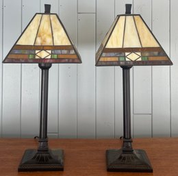 Pair Of 22' Stained Glass Table Lamps