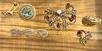 Antique 1800's Opal - Seed Pearl & Garnet Pin - Gold Filled Pin - 10K Gold Top 1897 Pin