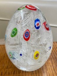 Vintage Hand Blown Egg Shape Millefiori Art Glass 4' Paperweight