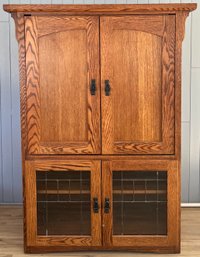 Aspen Furniture Oak And Veneer Sliding Pocket Doors And Glass Front Armoire