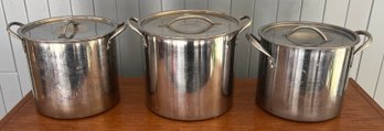 (3) Large Stainless Lidded Stock Pots