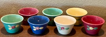 7 Vintage Coors Rosebud Assorted Colors Custard Cups - Ivory - Orange - Blue