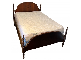 Antique Solid Maple Full Size Bed Frame With Mattress And Box Spring On Casters