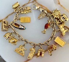 Stunning 14K Gold 7' Charm Bracelet - Including 2 (1) Gram .999 Swiss Gold Bars - Total Weight 38.8 Grams
