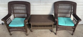 Brown Rattan Outdoor Patio Chairs With Matching Side Table