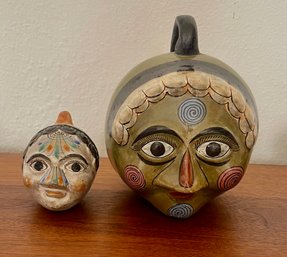 (2) Tonala Pottery Face And Pottery Bank 1920'S - 50'S Mexico