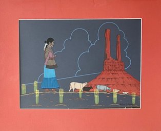 Original Arthur C. Begay ' Navajo Shepherdess' Signed Painting Out Of Frame