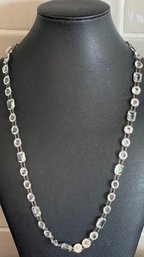 Gorgeous Art Deco Faceted Crystal Sterling Silver Bezel 24' Necklace