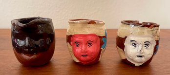 (3) Pulque 1930's Face Pitchers Michoacan Mexico Folk Art Pottery (as Is)