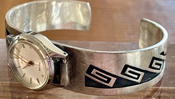 Hyson Stephen Naseyoma 1 Hopi Overlay Cuff Watch Band With Pulsar Watch - 43.9 Grams Total