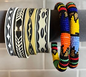 4 South African Tribal Recycled PVC Pipe Hand Made Bracelets And 2 African Seed Bead Bracelets