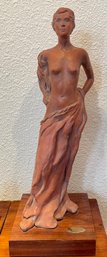 25' Emissary By Darlis Lamb Pottery Female Figurine On Wood Base (as Is)
