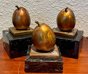 (3) Sumo Pear Bronzes On Individual Marble Bases By Darlis Lamb 2004 (42, 19, And 45 Of 100)