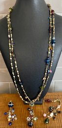 Le Muse Gold Tone & Glass Bead 60' Necklace With 2 Replaceable Pendants Enamel - Art Glass