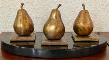 (1) Moon Pear And (2) Sun Pear Bronzes On Black Marble Base By Darlis Lamb (27, 23, And 28 Of 100)