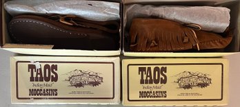 (2) Adult Pairs Of Taos Indian Made Moccasins With Boxes Size 12.5 And 13