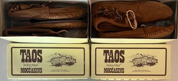 (2) Adult Pairs Of Taos Indian Made Moccasins With Boxes Size 12