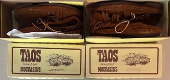 (2) Adult Pairs Of Taos Indian Made Moccasins With Boxes Size 8.5 And 9.5