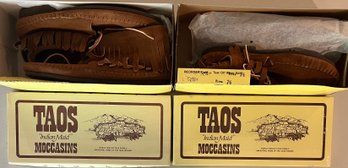 (2) Adult Pairs Of Taos Indian Made Moccasins With Boxes Size 7.5 And 8