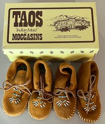 (2) Toddler Pairs Of Taos Indian Made Moccasins With Boxes Size 6 With One Box