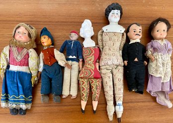 Antique 1800's Porcelain And Material Dolls And (2) Antique Composite Bride And Groom Dolls, And More