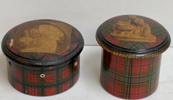 19th Century Clark's O. N. T. Antique Wooden Thread Box W Spool Holder Tartanware & Mauchlineware Covered Box