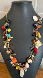 Le Muse Artisan Glass & Bead 22' Necklace - MOP - Carnelian - Turquoise - Art Glass - Cinnabar & More