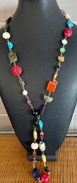 Le Muse Artisan Bead & Art Glass Bead 34' Necklace - Carnelian - Turquoise - Art Glass - Cinnabar & More