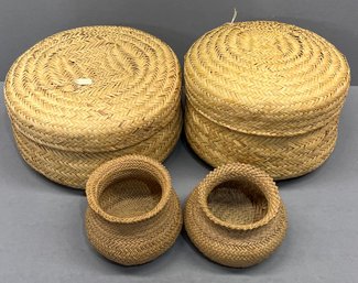 (4) Mexico Woven Baskets - (2) With Lids