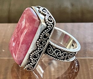 Sterling Silver And Rhodochrosite Ring Size 7.5 - 15.7 Grams Total