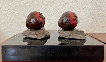 (2) Chocolate Strawberry Bronzes 2004 By Darlis Lamb On Black Marble Base (16 And 23 Of 120)