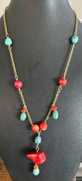 Le Muse Turquoise & Coral Gold Tone 18' Necklace