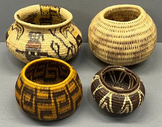 (4) Small Darien Panama Wounaan And Embera Indians Palm And Natural Fiber Hand Made Baskets
