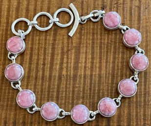 Sterling Silver And Round Rhodochrosite Cabochon Bracelet - 19.5 Grams Total