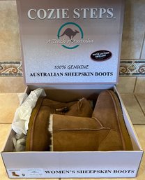Pair Of Cozie Steps 100 Percent Genuine Australian Sheep Skin Ladies Boots Size 9 In Original Box