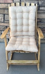 Vintage Outdoor Folding Wooden Rocker With Cushion (as Is)