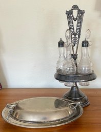 Meridian 1855 Antique Rotating Cruet Set With 5 Bottles And Covered Serving Dish