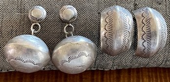 (2) Pairs Of Stamped Sterling Silver Navajo Earrings - 13.3 Grams Total