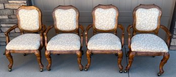 Set Of 4 Vintage Bassett Upholstered Accent Chairs On Casters