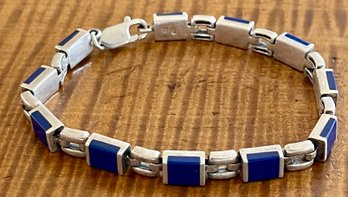 Sterling Silver And Blue Lapis Square Cabochon Bracelet Signed SE - 18.3 Grams Total
