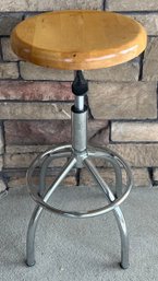 Adjustable Height Solid Wood Top Stool With Stainless Base