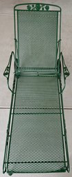 Green Wrought Iron Outdoor Chase Lounge Chair With Rose Motif