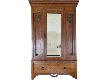 Gorgeous Antique George Blake & Co Cabinet Makers Oxford Solid Oak Hand Carved Wardrobe With Beveled Mirror