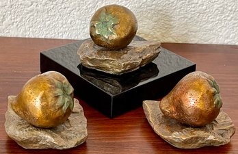 (3) Incomplete Wild Strawberry (21, 25, And 26 Of 120) Bronzes By Darlis Lamb (1 With Marble Base)