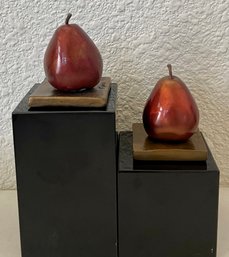 (2) Sweet Little Pear Bronzes By Darlis Lamb (72 And 76 Of 100) On Black Marble Bases