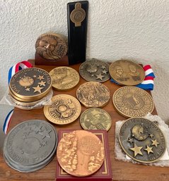 Large Lot Of Brass And Bronze Award Medallions - Space Technology, 1996 Christmas, Metal Craft Mint Inc., Etc.