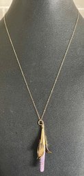 14k Yellow Gold And Carved Charoite Corn Pendant W 14k Gold 18 Inch Chain