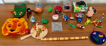 Vintage Wind Up Toy Lot - Lady Bug With Key, Santa Yo-yo, Wind Up Toys, Clickers, VW Car, And More