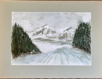 Matted Original Darlis Lamb Multi Media Mountain Landscape Watercolor Painting