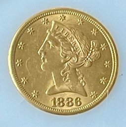 1886 Solid Gold 5 Dollar  Liberty Head Gold Coin (not Graded)